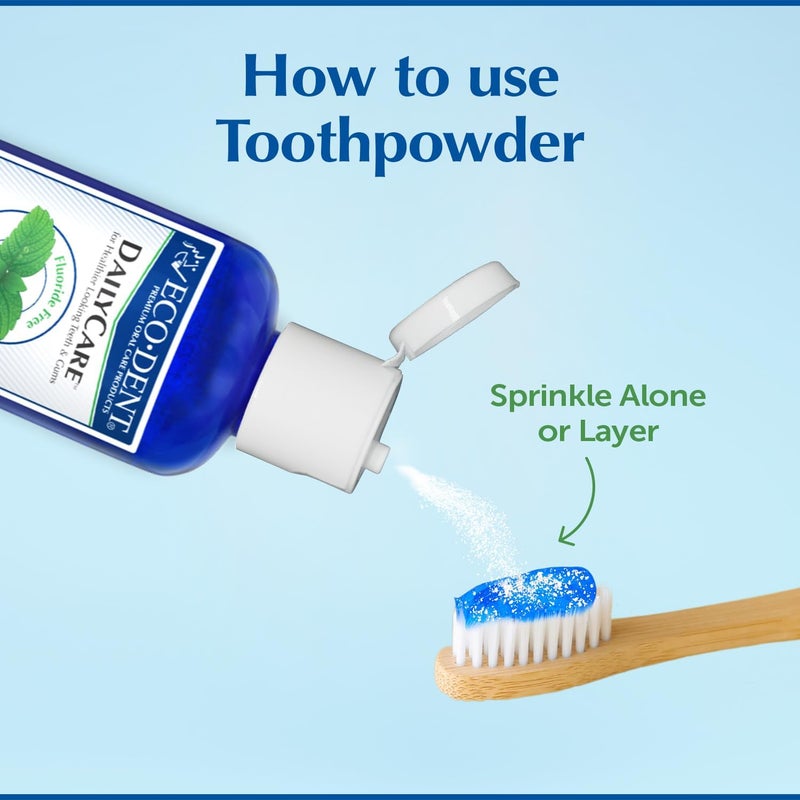 ECO-DENT DailyCare Baking Soda Toothpowder, Original Mint Flavor, 6 Pack of 2 oz Bottles - Image 3